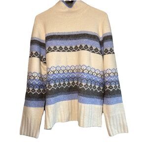 ASPEN Ski Sweater‎ Women's Size XL Baby Blue White Gray Mock Neck Super Soft